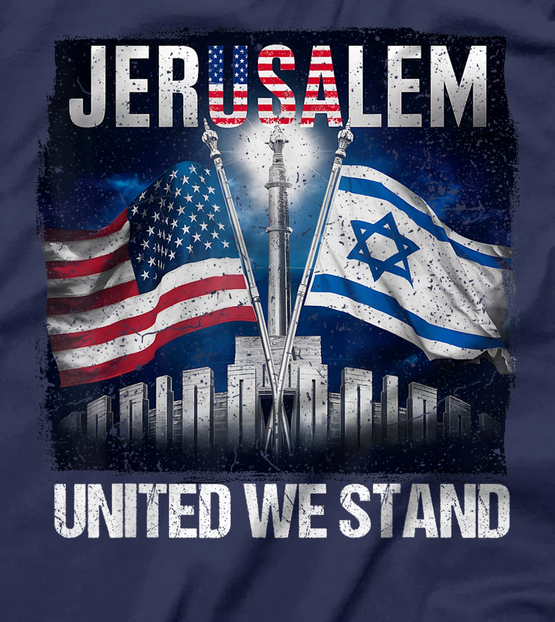 Womens Jerusalem United We Stand American Israeli Flags T-Shirt