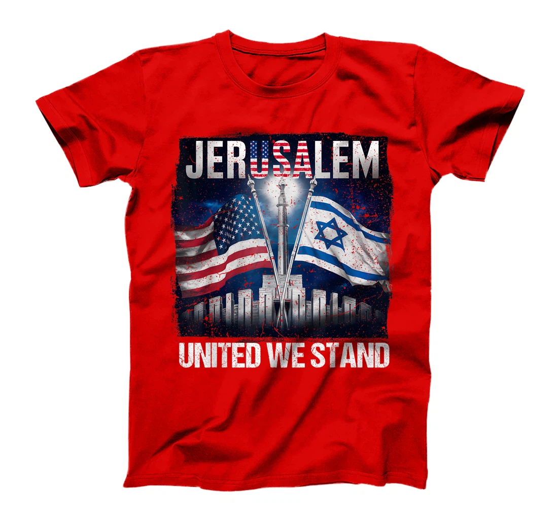 Womens Jerusalem United We Stand American Israeli Flags T-Shirt