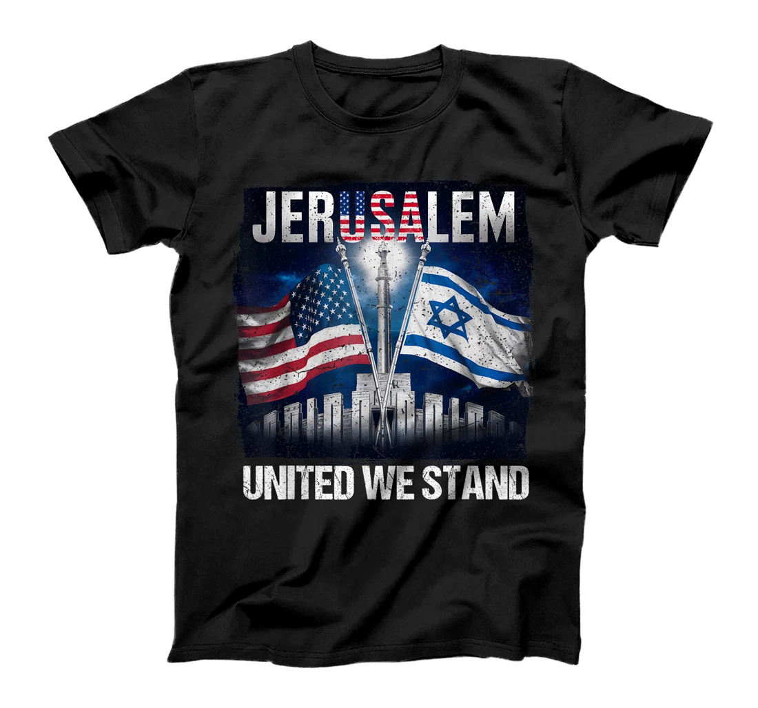 Womens Jerusalem United We Stand American Israeli Flags T-Shirt