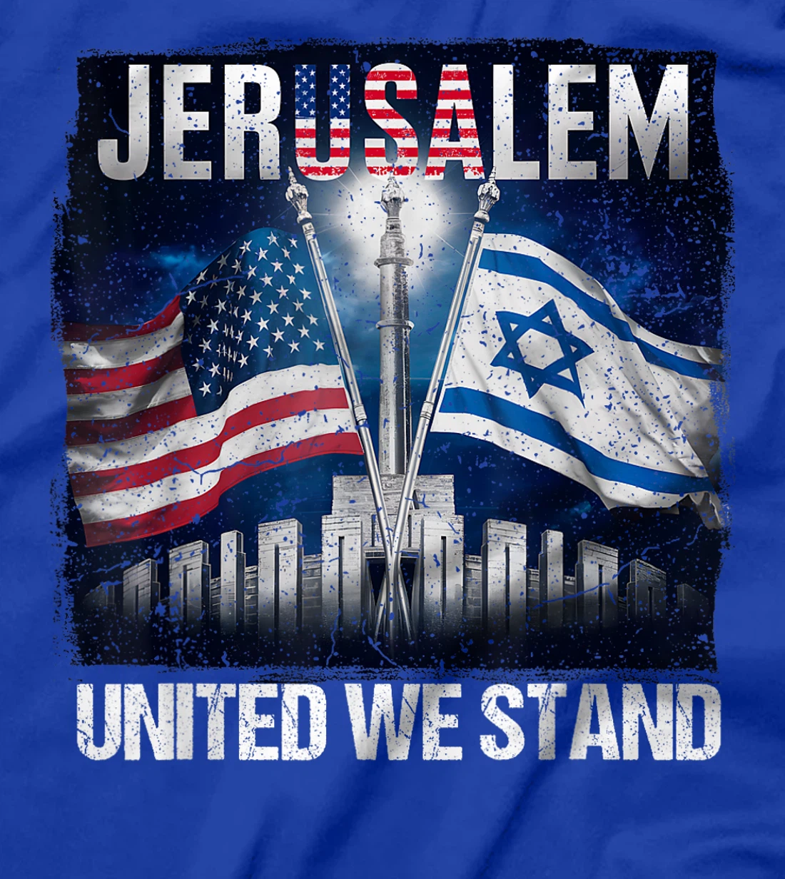 Womens Jerusalem United We Stand American Israeli Flags T-Shirt