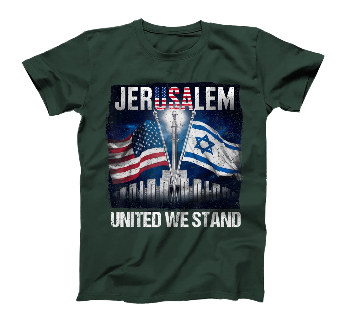 Womens Jerusalem United We Stand American Israeli Flags T-Shirt