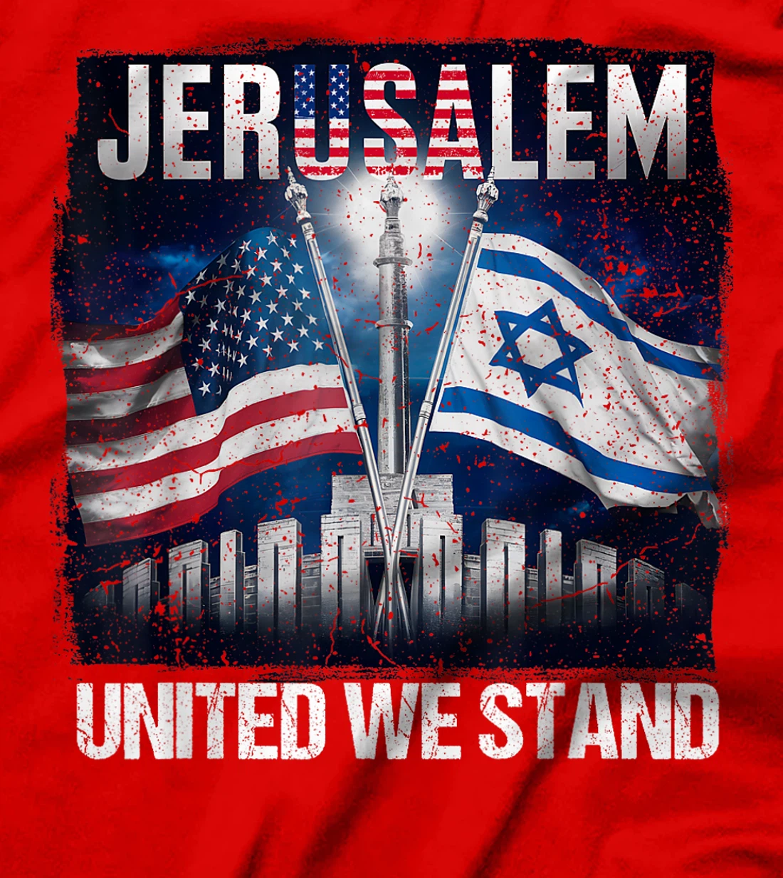 Womens Jerusalem United We Stand American Israeli Flags T-Shirt