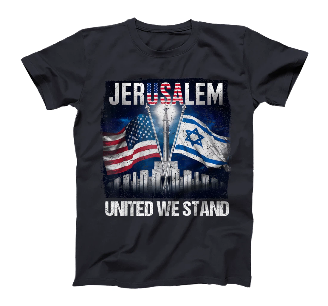 Womens Jerusalem United We Stand American Israeli Flags T-Shirt