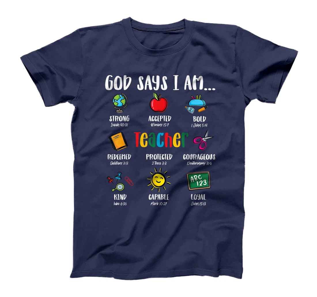 God Says I'm Teacher Christian 2024 Back To School Rainbow T-Shirt