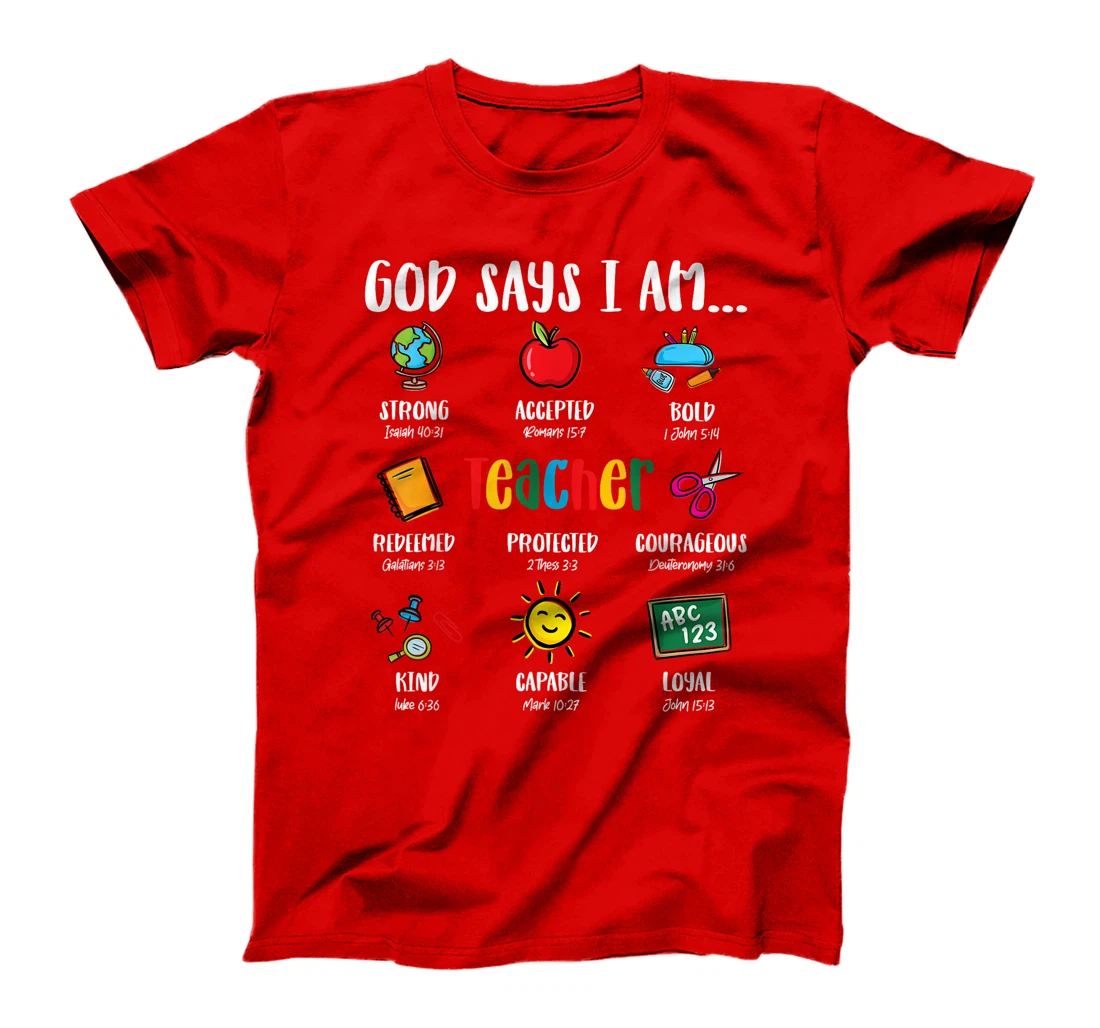 God Says I'm Teacher Christian 2024 Back To School Rainbow T-Shirt