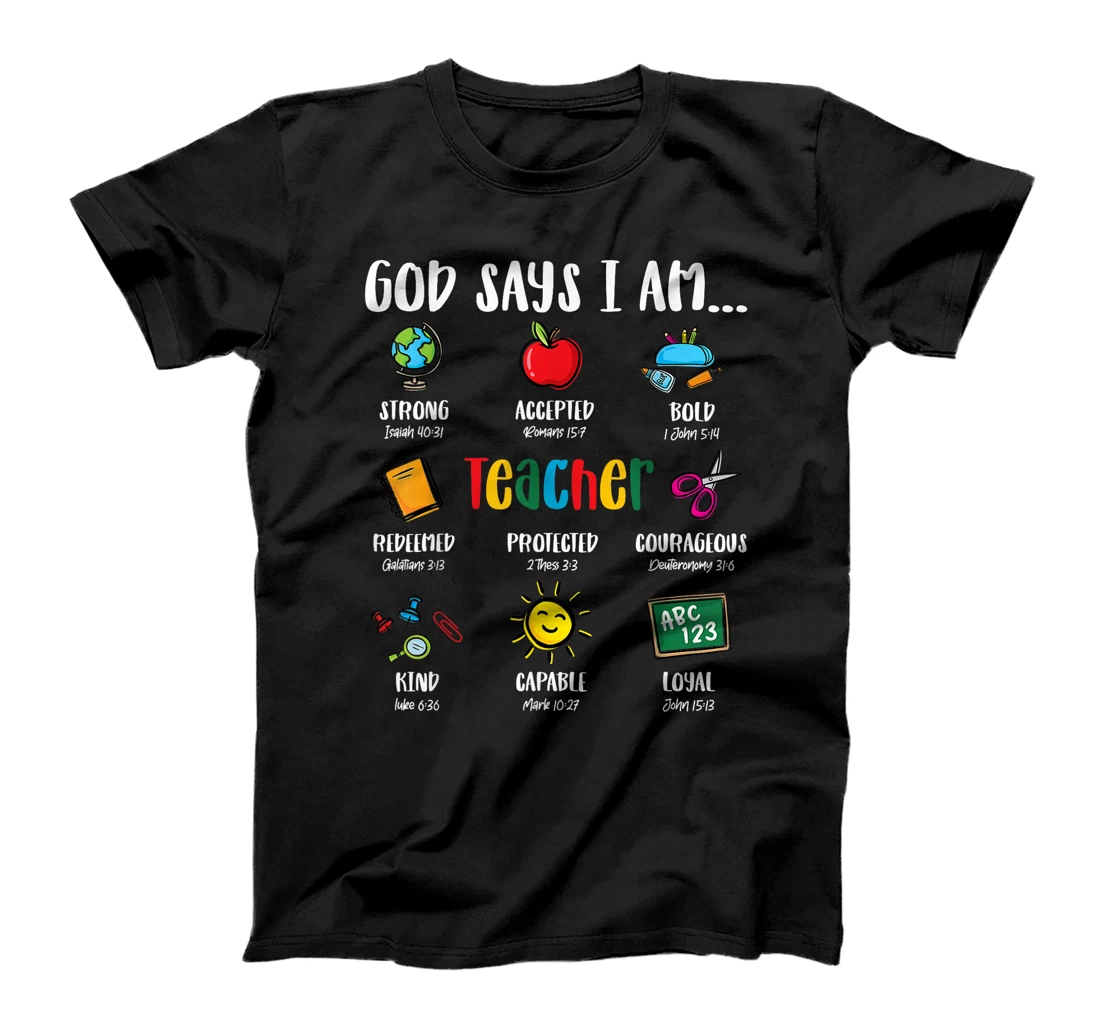 God Says I'm Teacher Christian 2024 Back To School Rainbow T-Shirt