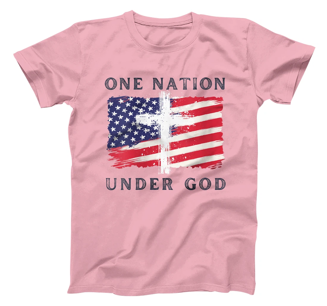 Womens One Nation Under God USA Flag 4th Of July Christian T-Shirt