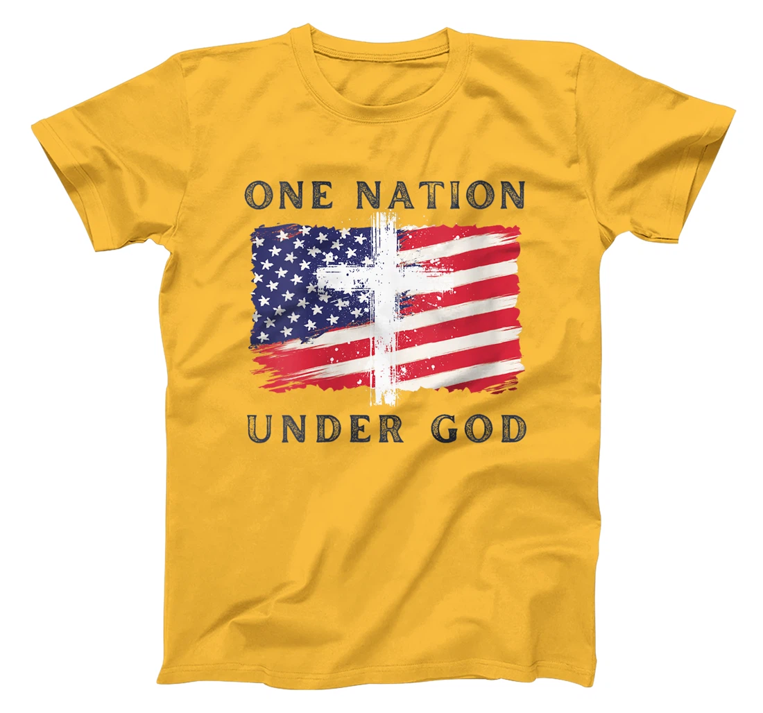 Womens One Nation Under God USA Flag 4th Of July Christian T-Shirt
