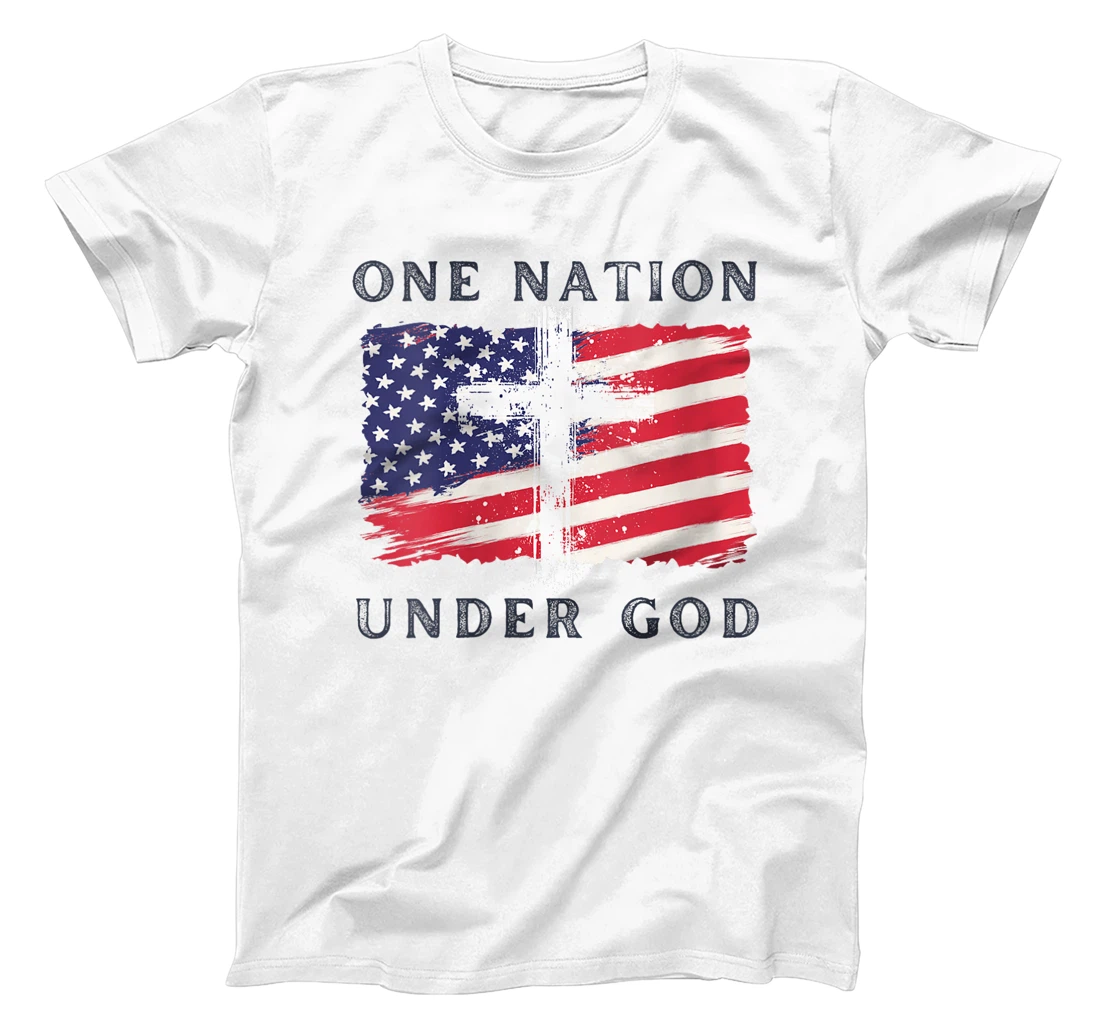 Womens One Nation Under God USA Flag 4th Of July Christian T-Shirt