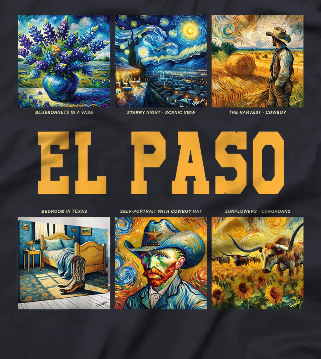 Womens El Paso, Texas Van Gogh Inspired Art T-Shirt