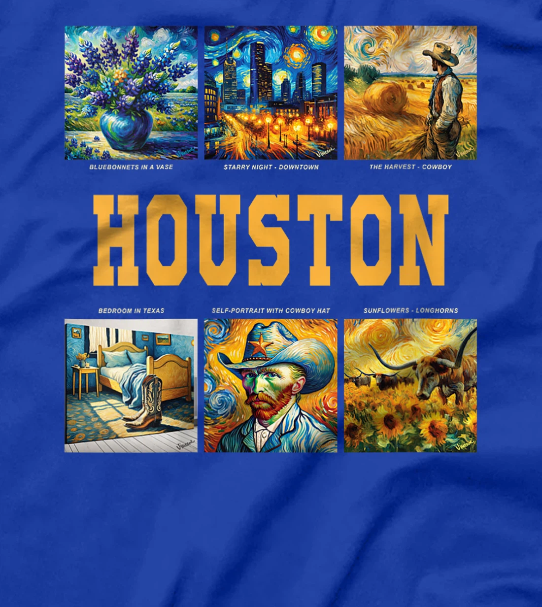 Womens Houston, Texas Van Gogh Inspired Art T-Shirt