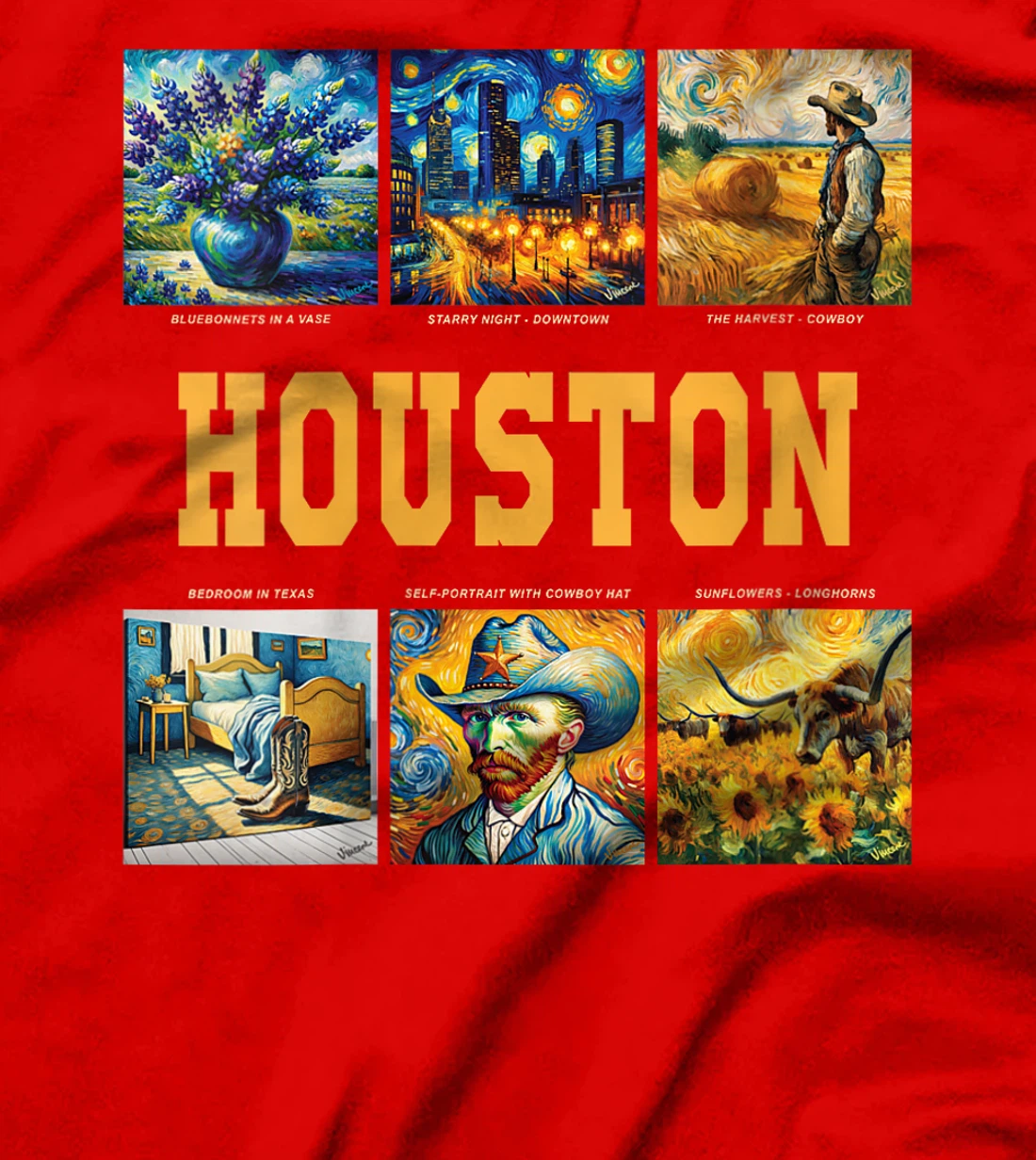 Womens Houston, Texas Van Gogh Inspired Art T-Shirt