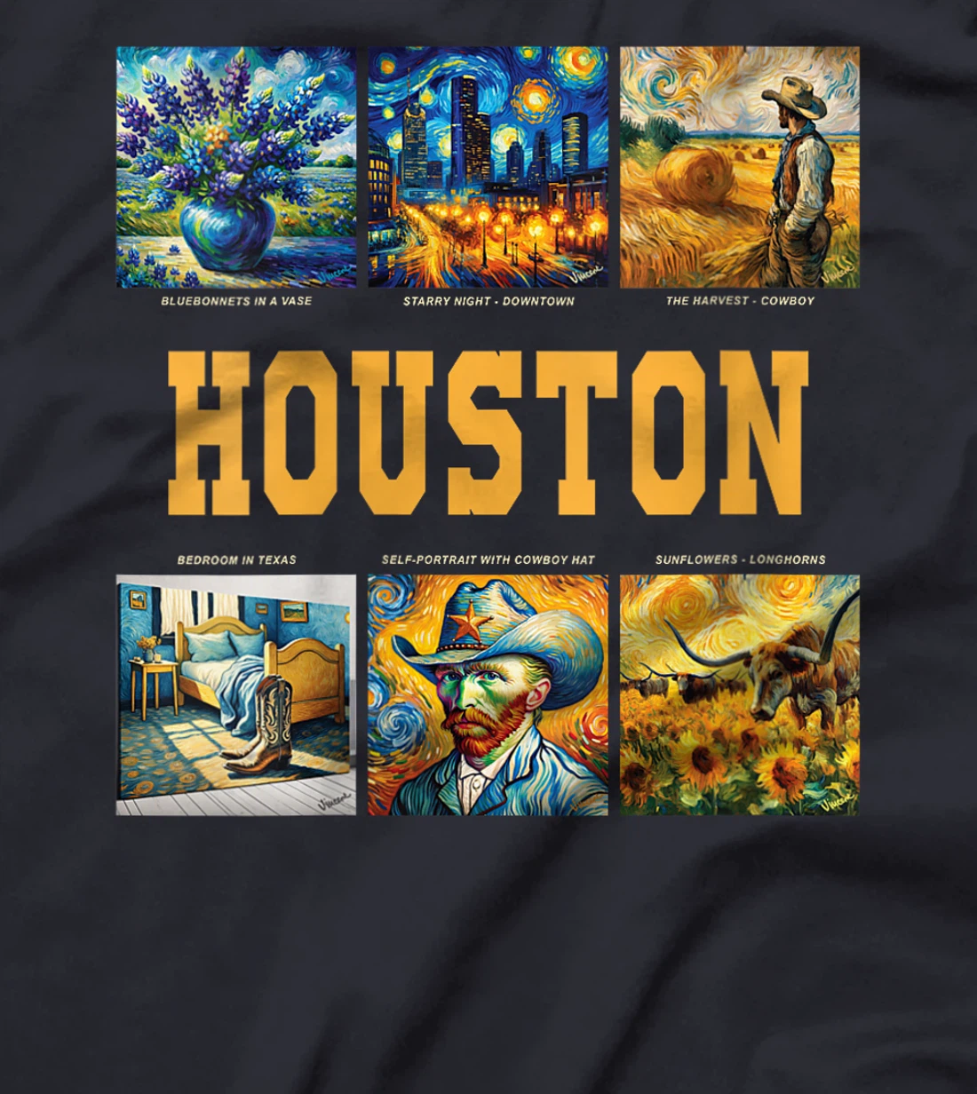 Womens Houston, Texas Van Gogh Inspired Art T-Shirt