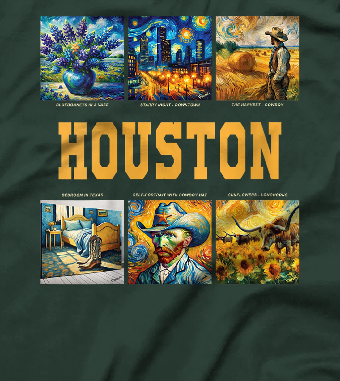 Womens Houston, Texas Van Gogh Inspired Art T-Shirt