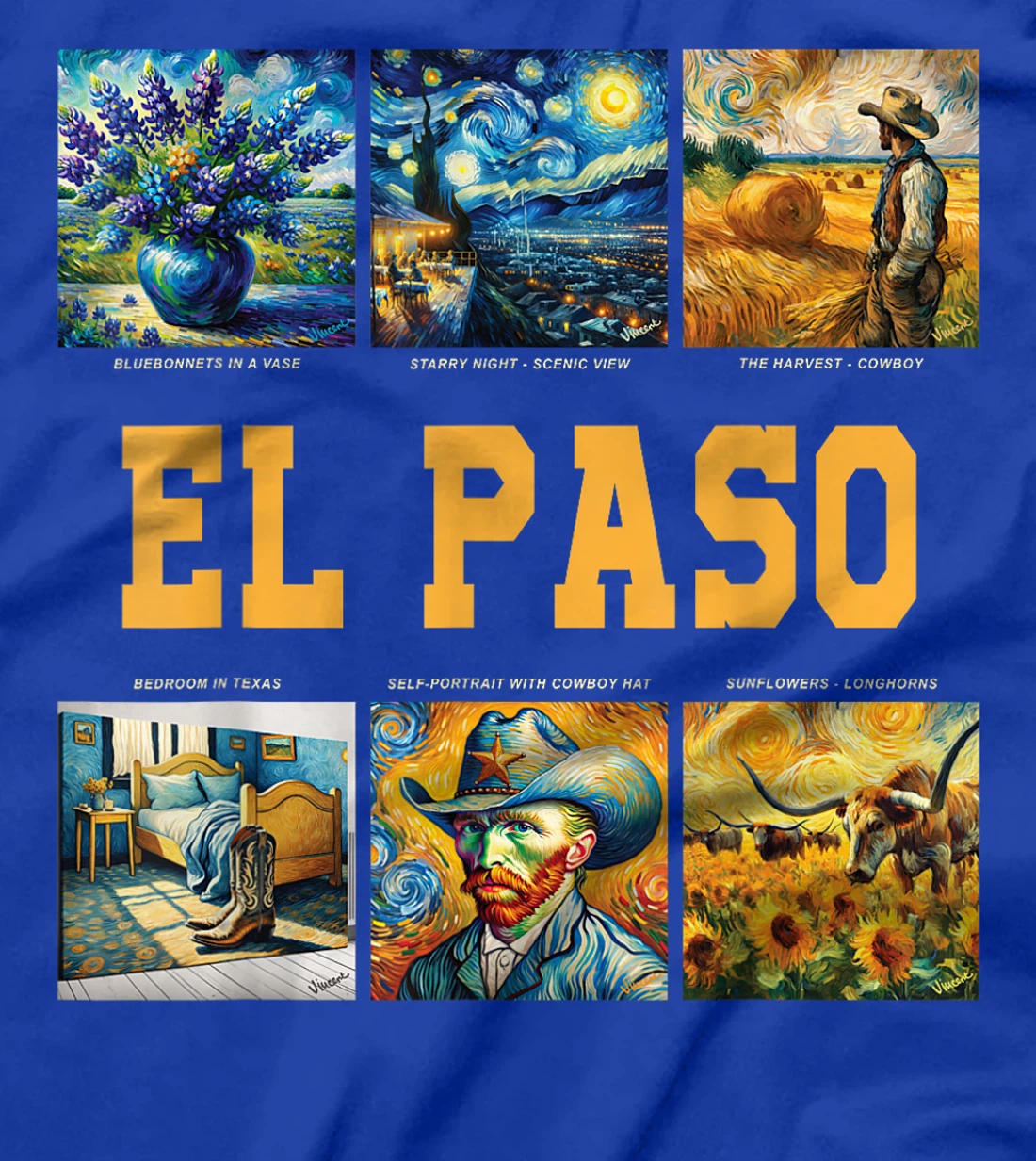 Womens El Paso, Texas Van Gogh Inspired Art T-Shirt
