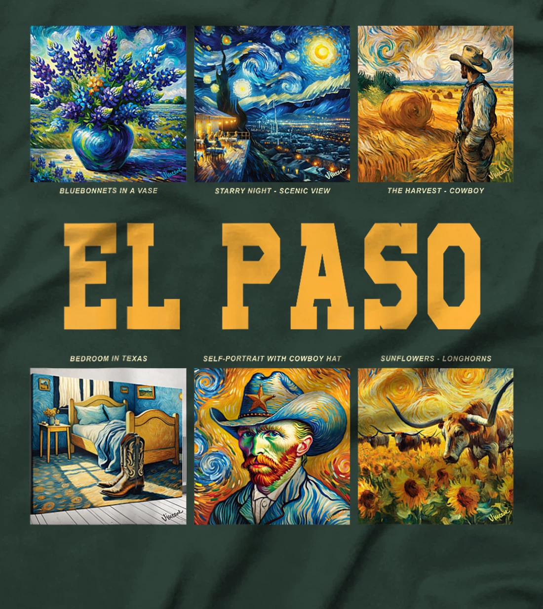 Womens El Paso, Texas Van Gogh Inspired Art T-Shirt