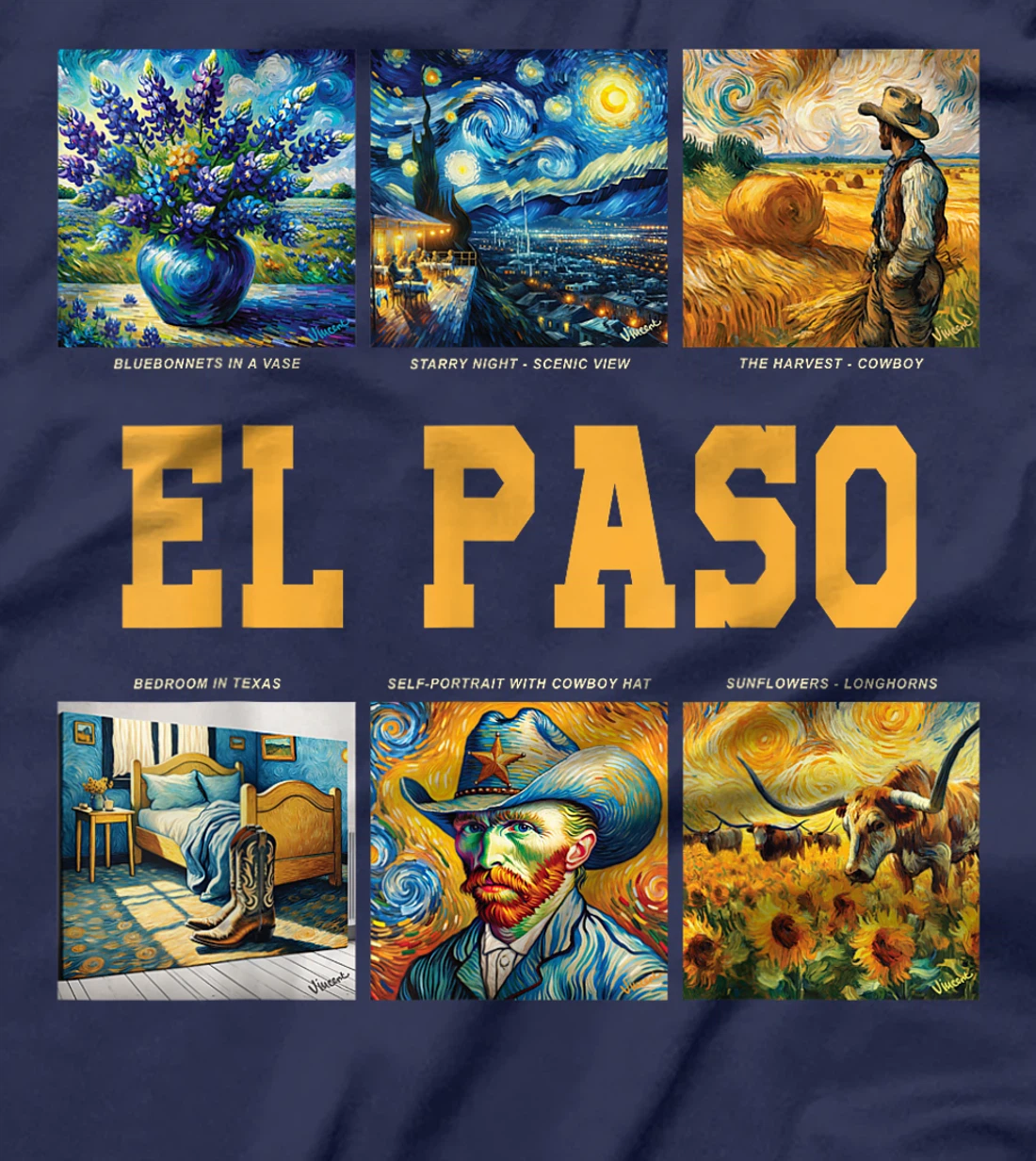 Womens El Paso, Texas Van Gogh Inspired Art T-Shirt