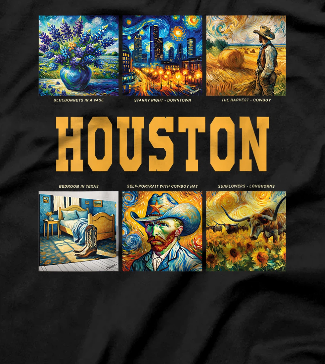 Womens Houston, Texas Van Gogh Inspired Art T-Shirt