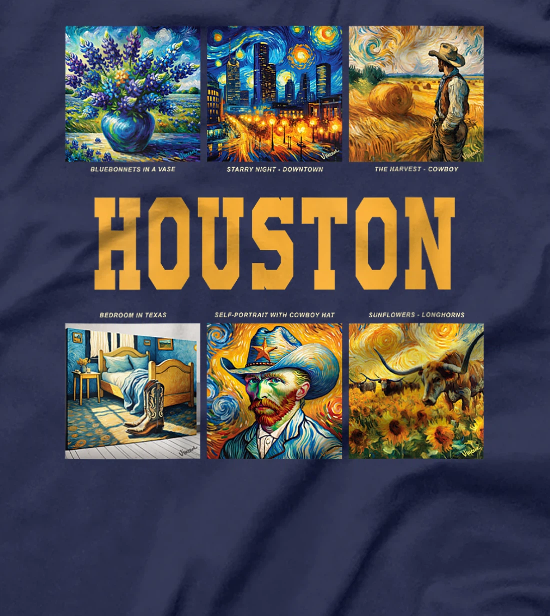 Womens Houston, Texas Van Gogh Inspired Art T-Shirt