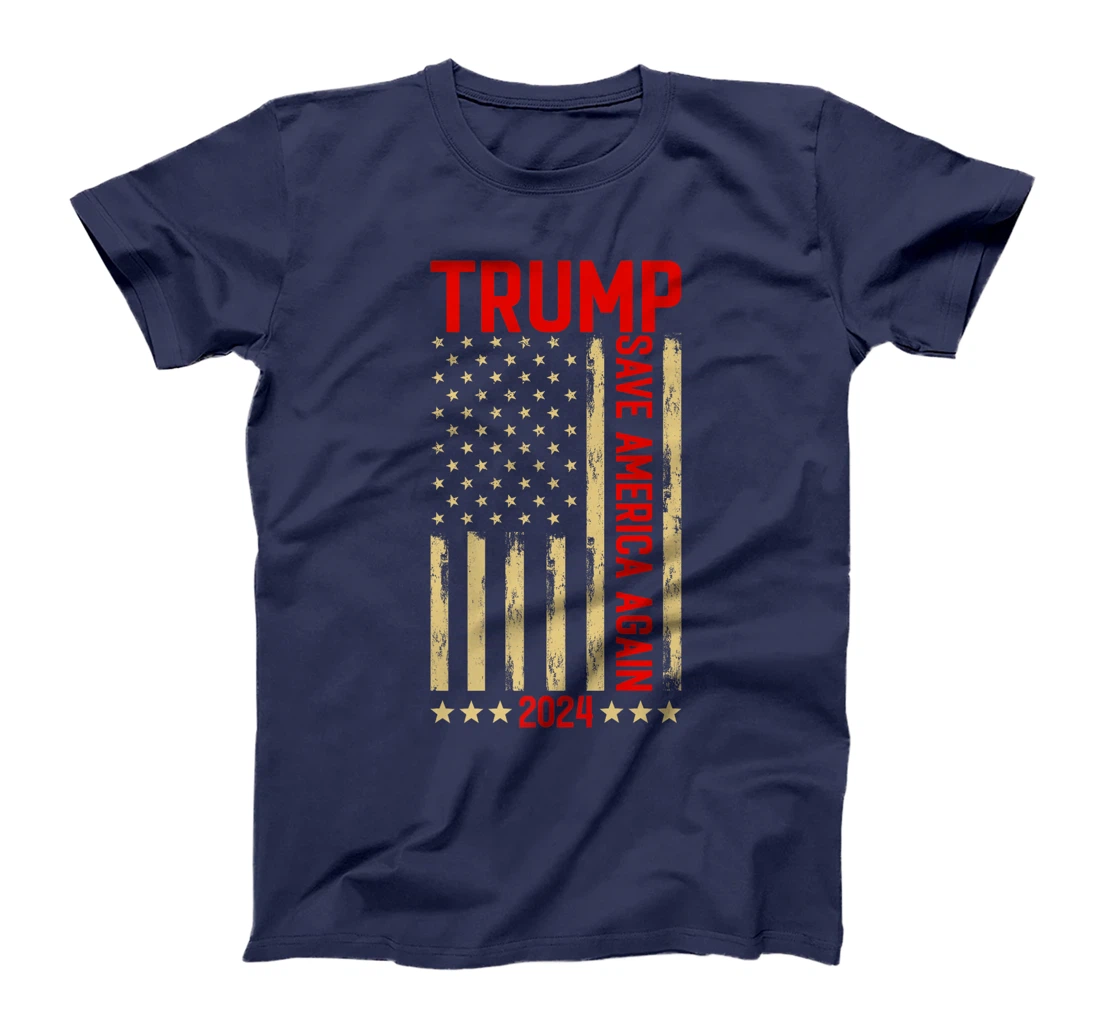 Womens Trump 2024 Save America Again Shirt - Vote Trump US Flag T-Shirt
