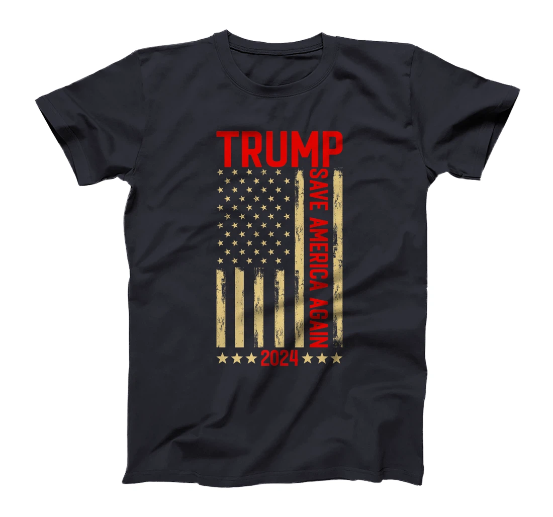 Womens Trump 2024 Save America Again Shirt - Vote Trump US Flag T-Shirt
