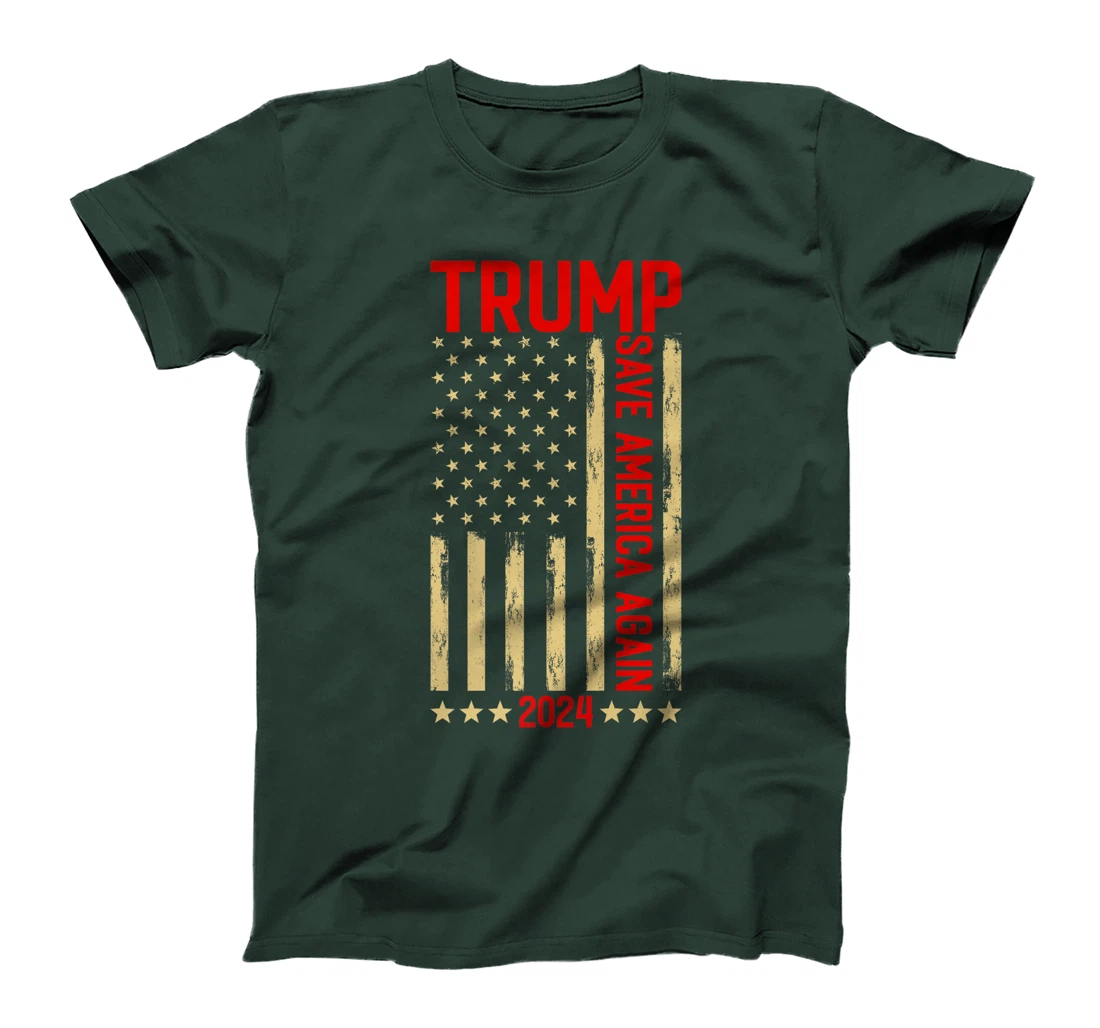 Womens Trump 2024 Save America Again Shirt - Vote Trump US Flag T-Shirt