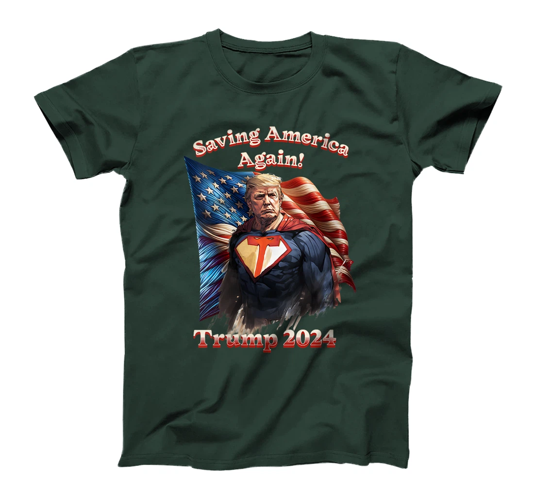 Womens Saving America Again! Trump 2024 Superhero T-Shirt