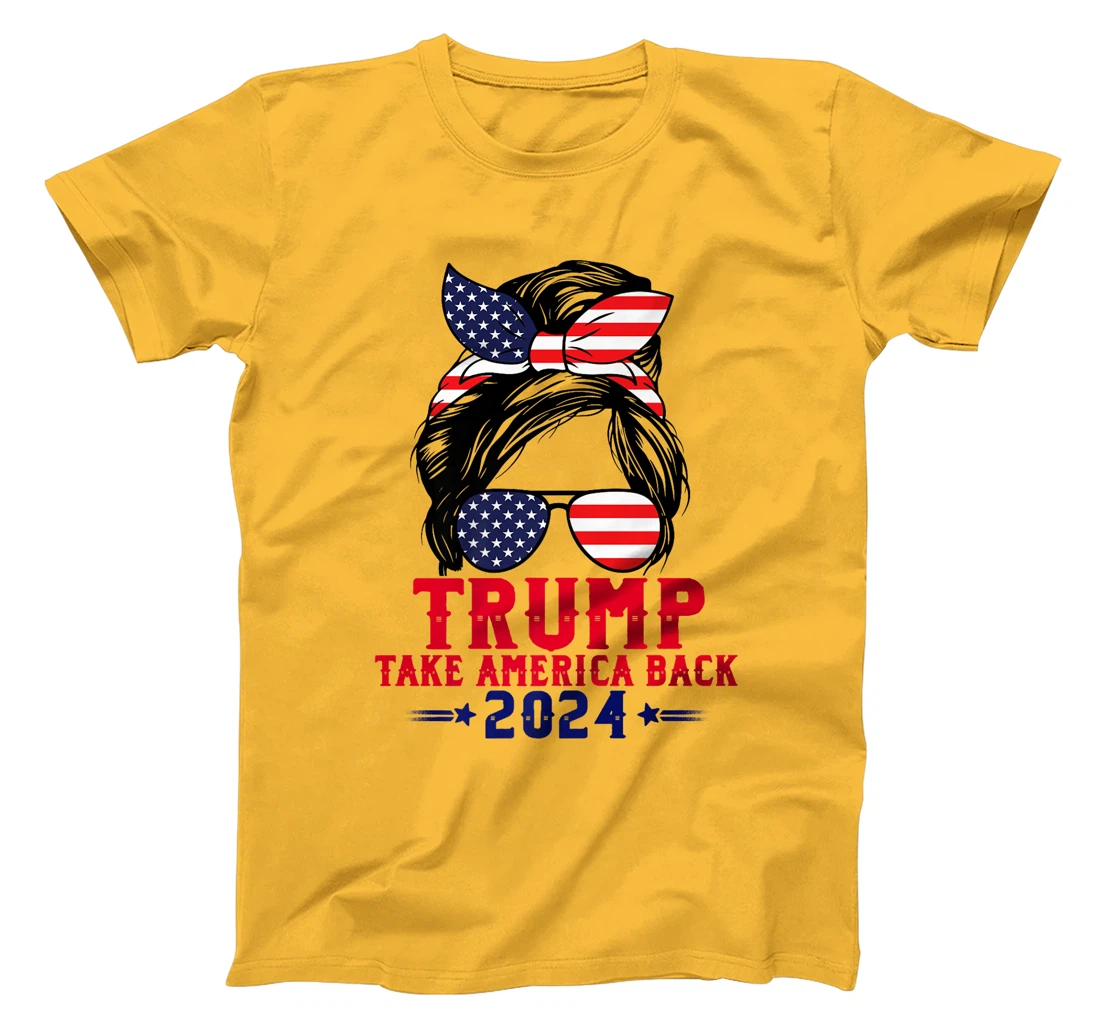 Trump 2024 Flag Take America Back Messy Bun American Flag Premium T-Shirt