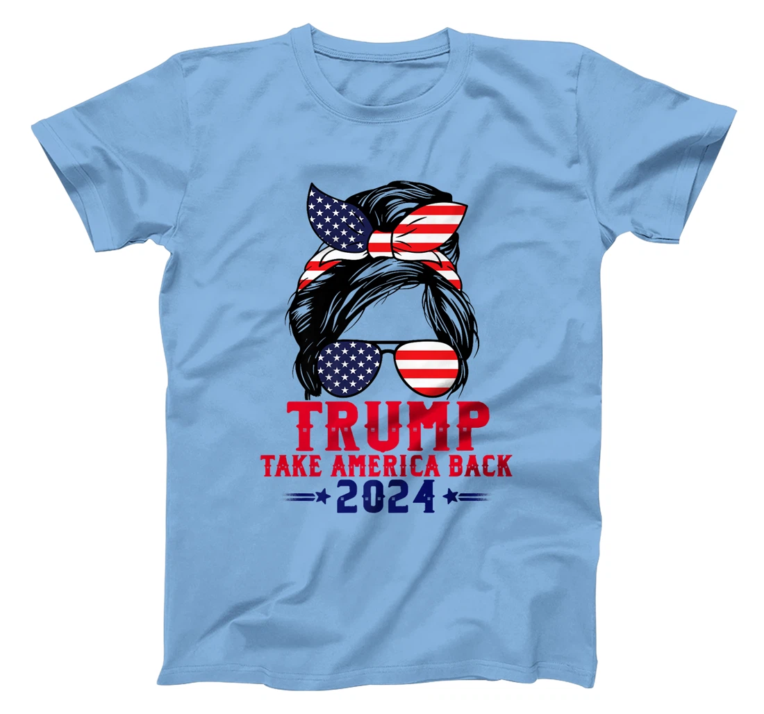 Trump 2024 Flag Take America Back Messy Bun American Flag Premium T-Shirt