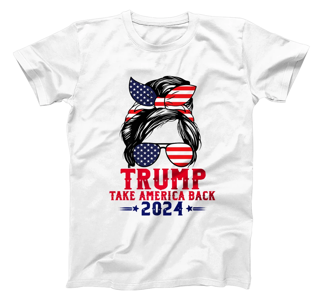Trump 2024 Flag Take America Back Messy Bun American Flag Premium T-Shirt