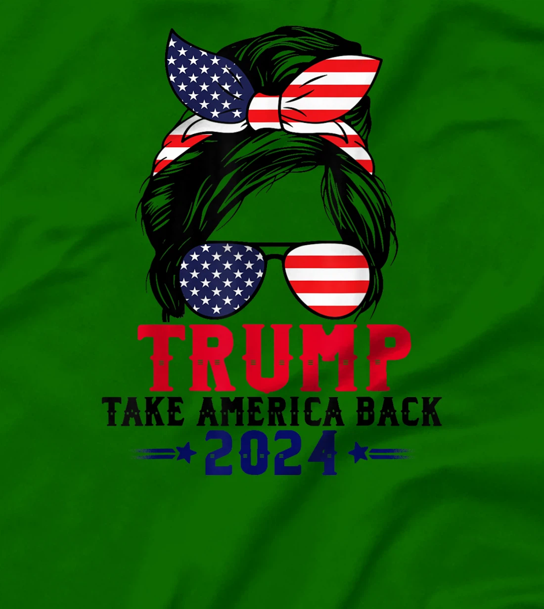 Womens Trump 2024 Take America Back Messy Bun Girl US American Flag T-Shirt