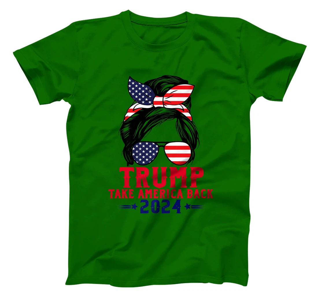 Trump 2024 Flag Take America Back Messy Bun American Flag Premium T-Shirt