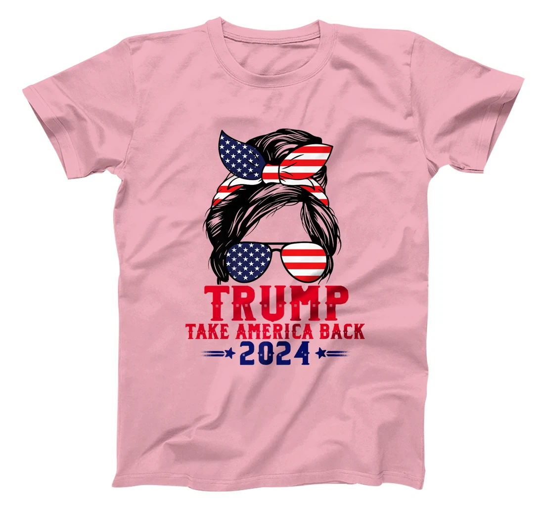 Trump 2024 Flag Take America Back Messy Bun American Flag Premium T-Shirt