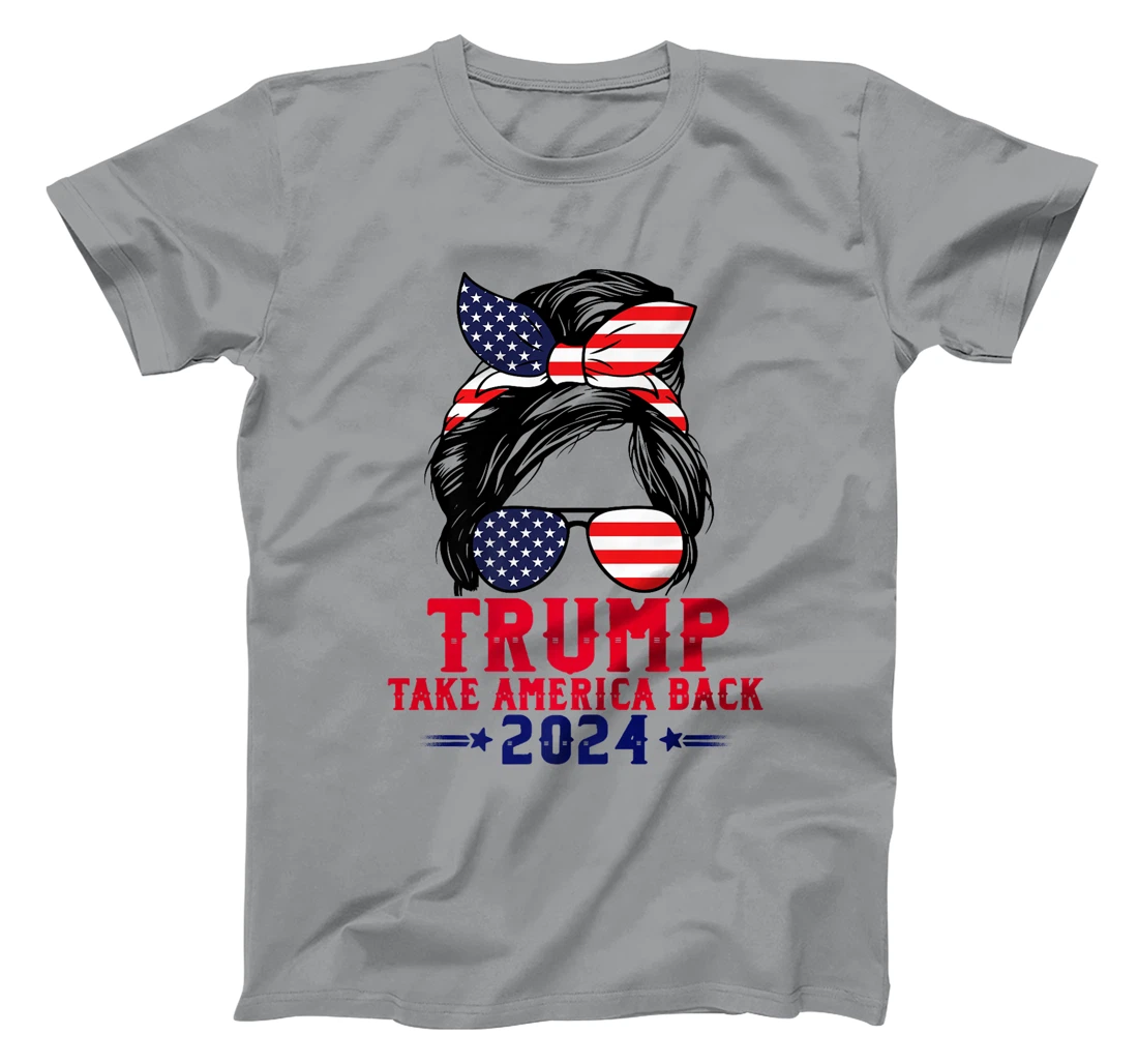 Trump 2024 Flag Take America Back Messy Bun American Flag Premium T-Shirt