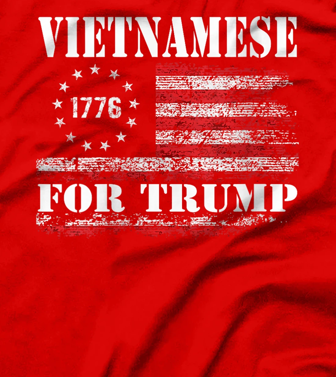 Womens Vietnamese For Trump Conservative American Flag 4th Of July T-Shirt