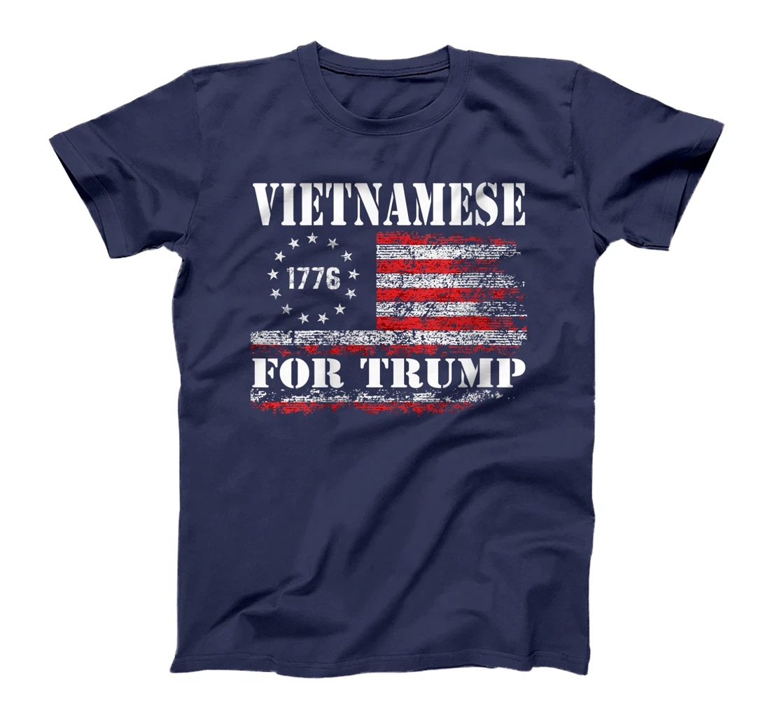Womens Vietnamese For Trump Conservative American Flag 4th Of July T-Shirt