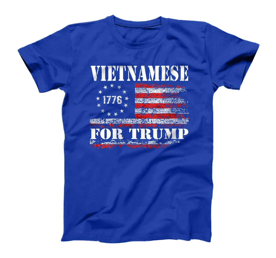 Womens Vietnamese For Trump Conservative American Flag 4th Of July T-Shirt