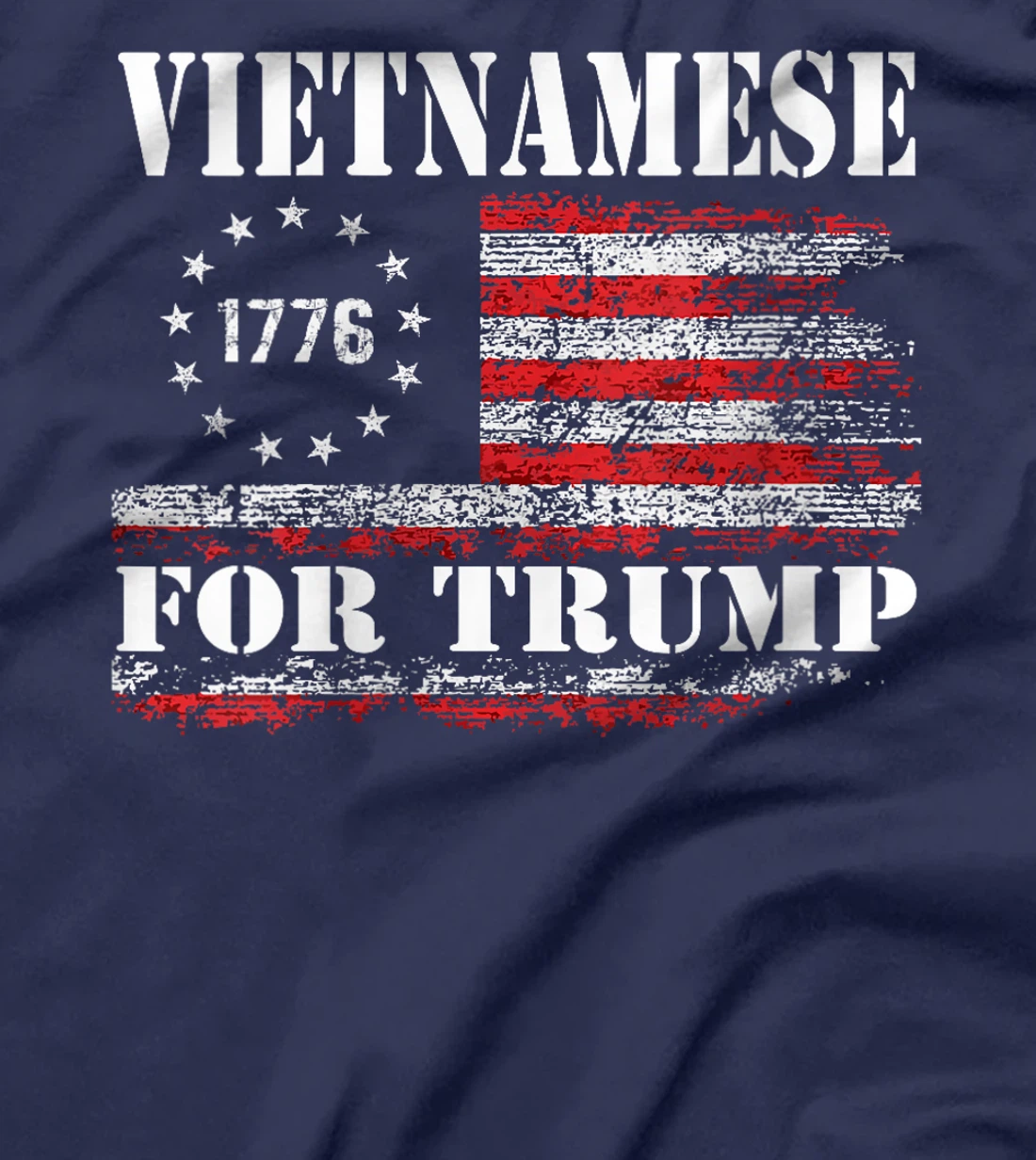 Womens Vietnamese For Trump Conservative American Flag 4th Of July T-Shirt
