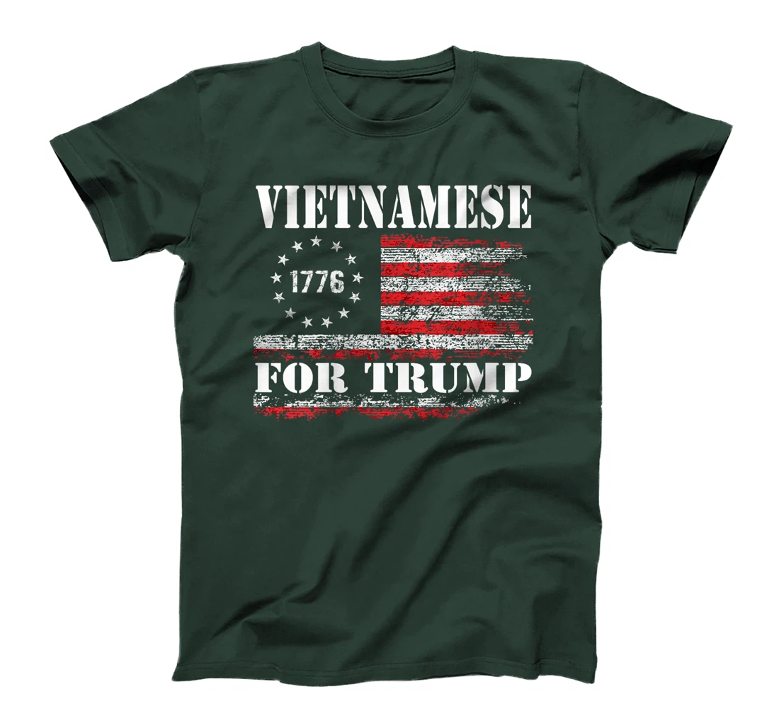 Womens Vietnamese For Trump Conservative American Flag 4th Of July T-Shirt