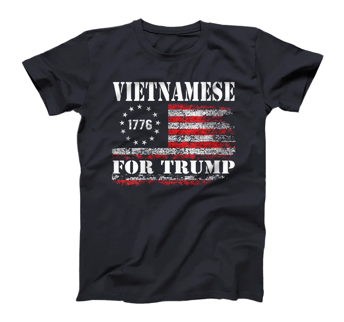 Womens Vietnamese For Trump Conservative American Flag 4th Of July T-Shirt