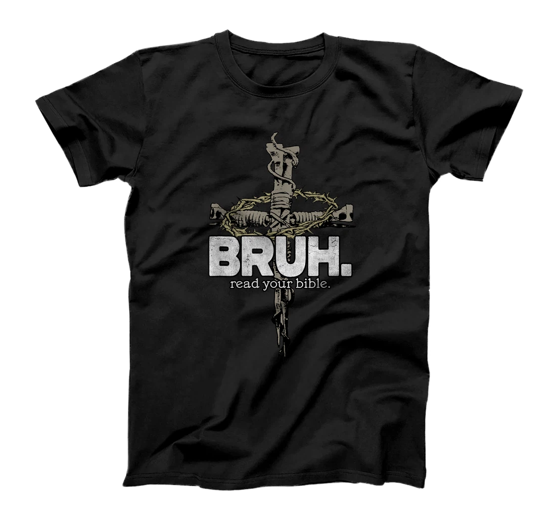 Bruh Vintage Art Read Your Bible Christian Cross God Bible T-Shirt