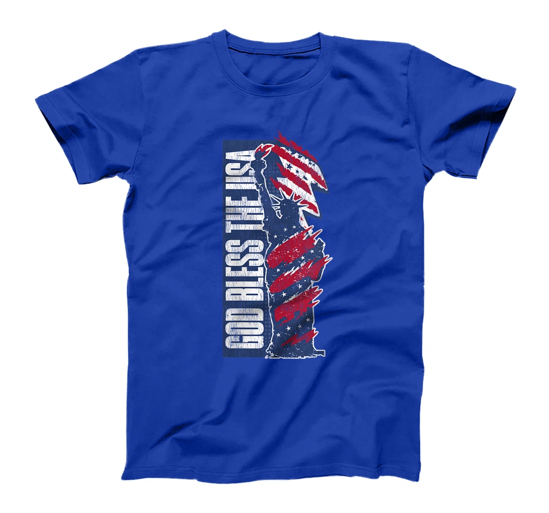 Womens God Bless the USA Patriotic Statue of Liberty Graphic T-Shirt