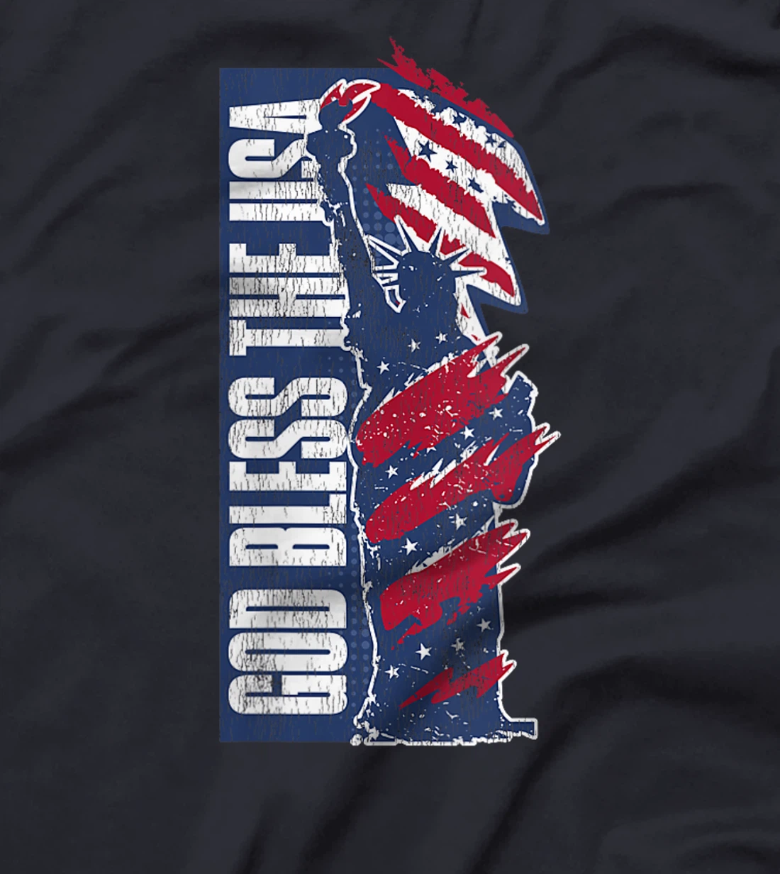 Womens God Bless the USA Patriotic Statue of Liberty Graphic T-Shirt