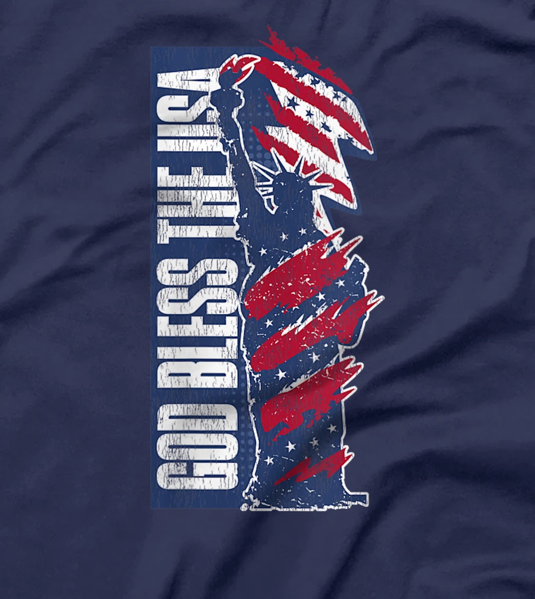 Womens God Bless the USA Patriotic Statue of Liberty Graphic T-Shirt