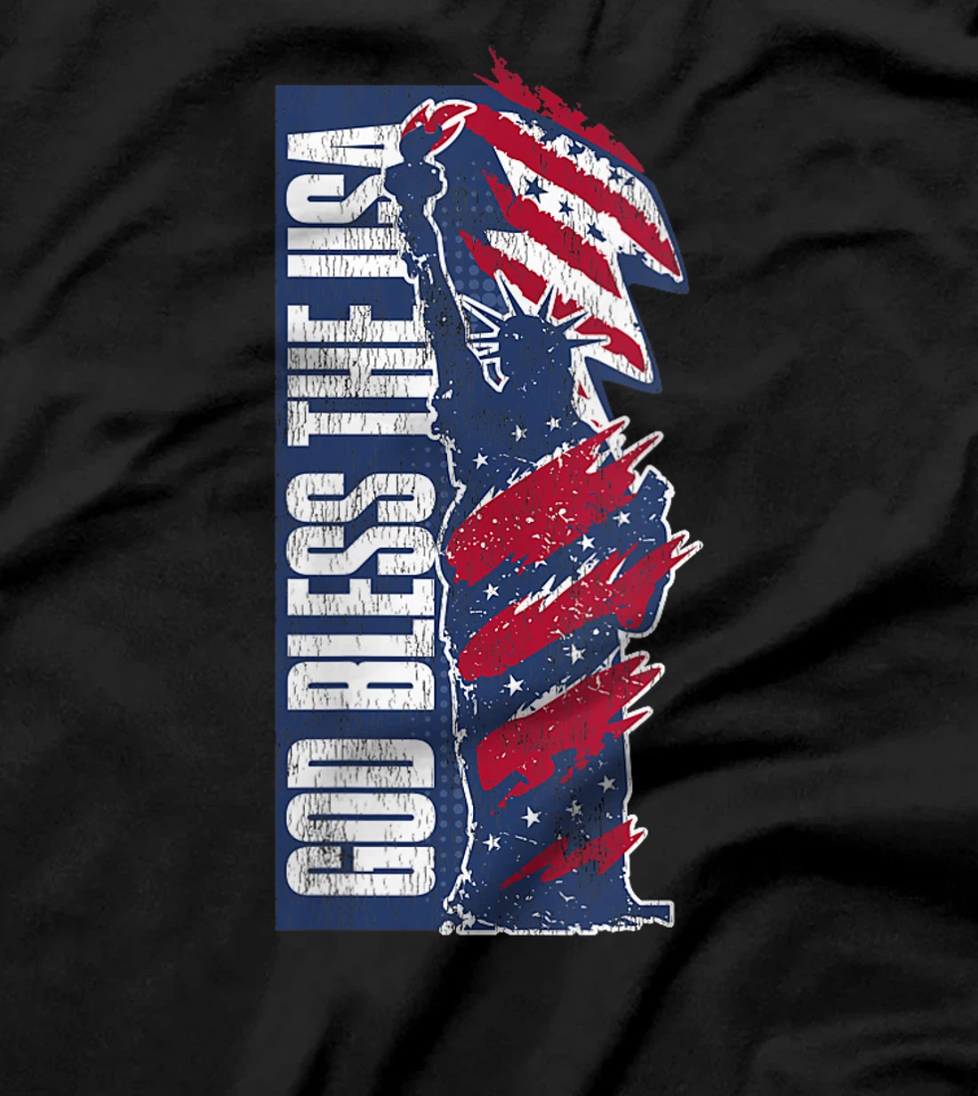 Womens God Bless the USA Patriotic Statue of Liberty Graphic T-Shirt