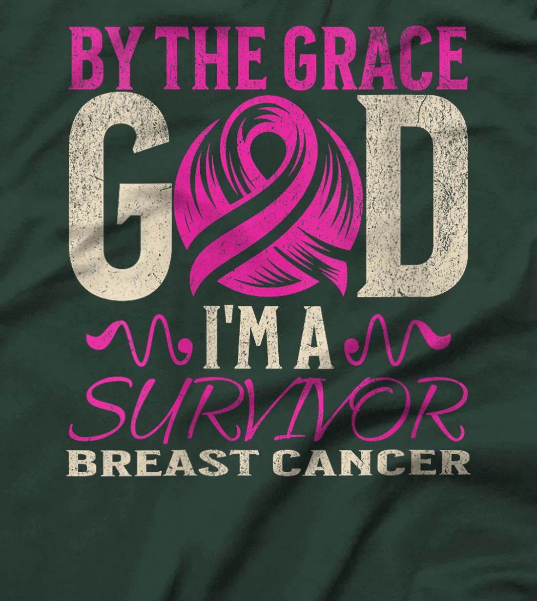 Womens By The Grace God I'm A Survivor Breast Cancer support Pink T-Shirt