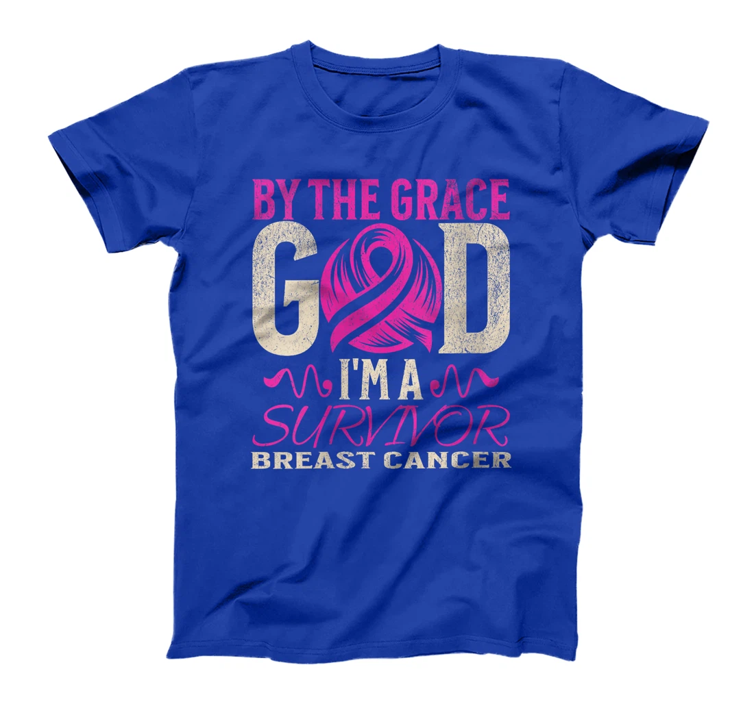 Womens By The Grace God I'm A Survivor Breast Cancer support Pink T-Shirt