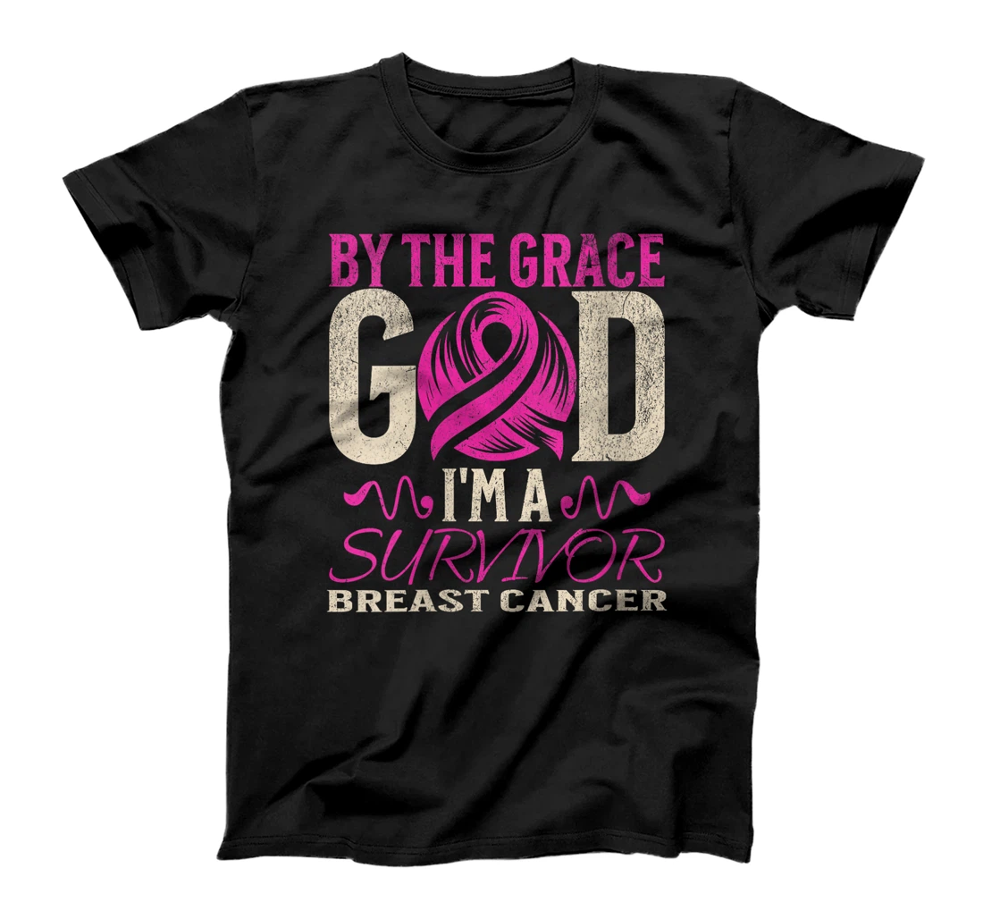 Womens By The Grace God I'm A Survivor Breast Cancer support Pink T-Shirt