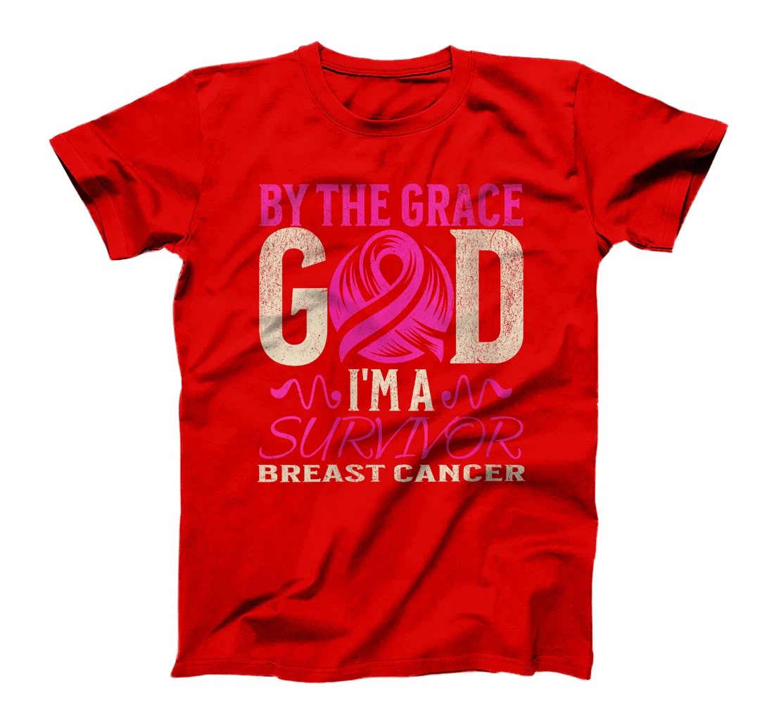 Womens By The Grace God I'm A Survivor Breast Cancer support Pink T-Shirt