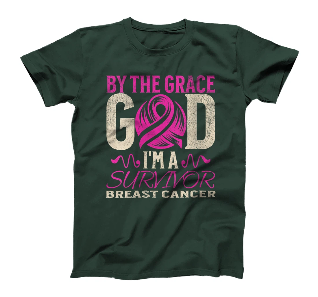 Womens By The Grace God I'm A Survivor Breast Cancer support Pink T-Shirt
